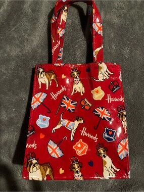 Harrods Red Patent Mini Tote with Dog Motifs